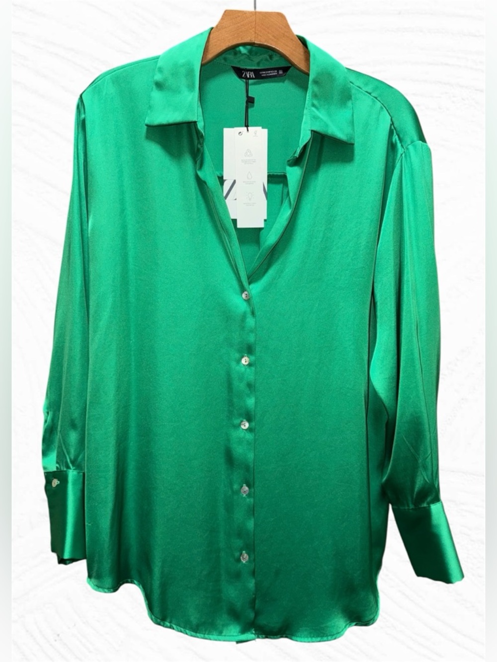 Zara Emerald Green Satin Blouse Top size M